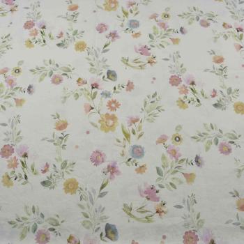 Baumwoll Leinen Blüten in Pastelltönen auf Ecru